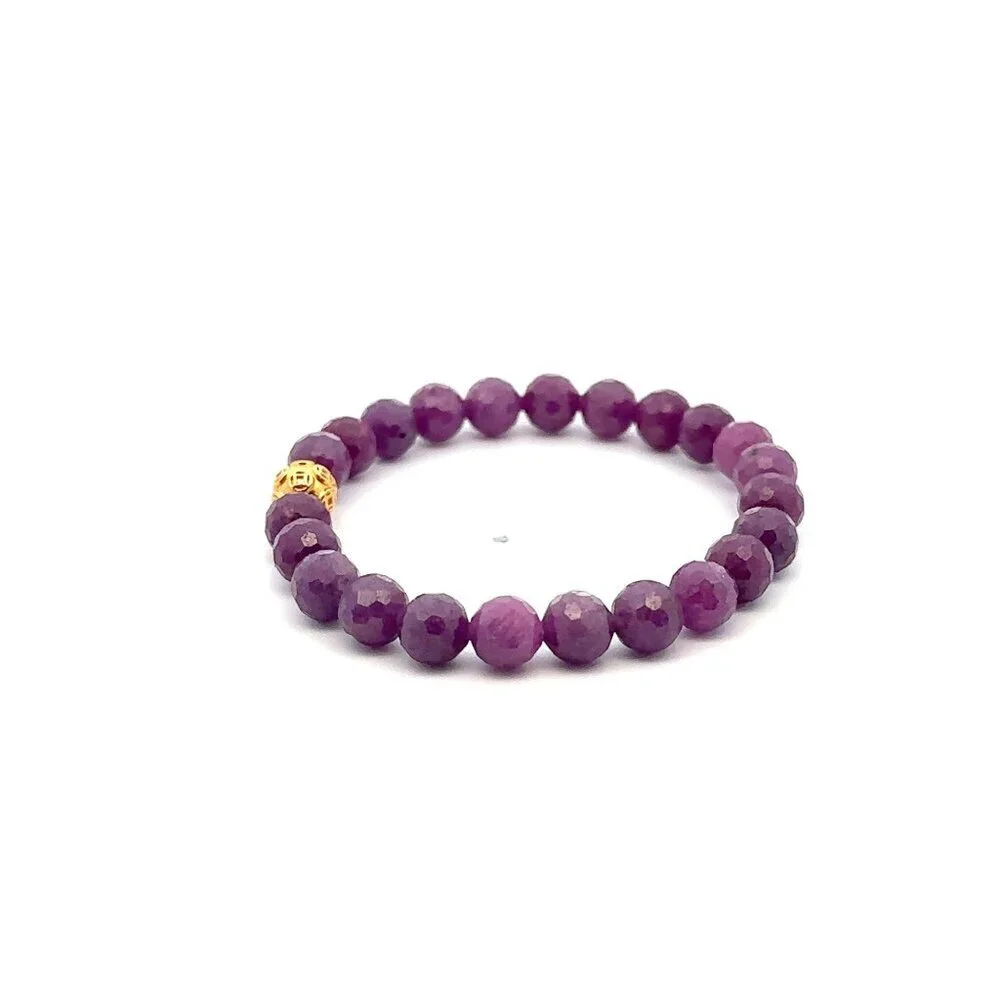 18K Gold Money Coin Ball Bracelet Gemstones Ruby July Birthstones Micro Faceted - Picture 4 of 5